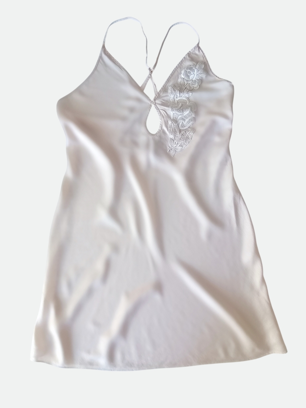 Vintage-Inspired Pen-ky Silk Blush Pink Mini Slip Dress Lace Back M